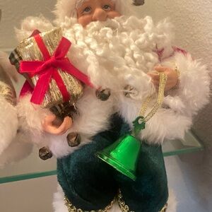 Festive Santa Figurine with Green Bell